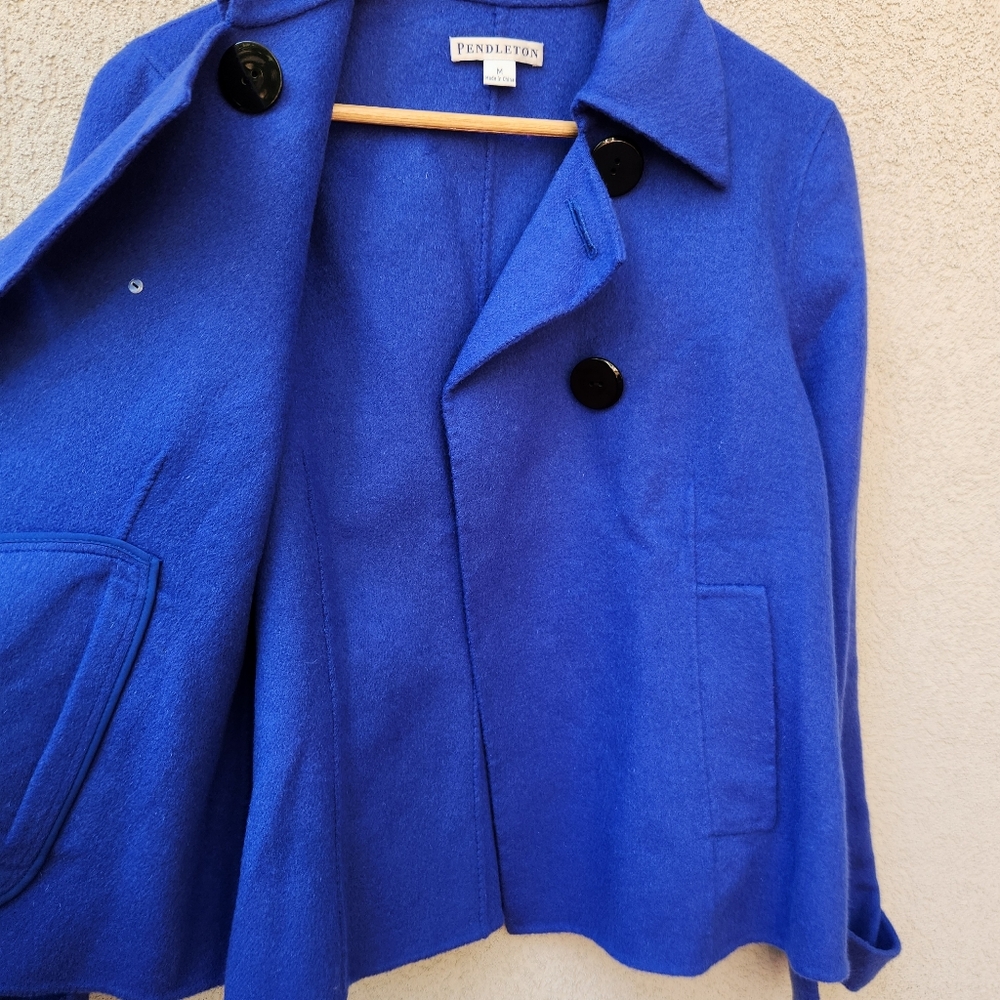PENDLETON Women's Coat Medium Blue Merino Wool Classic Minimalist Luxury Jacket - Picture 11 of 14